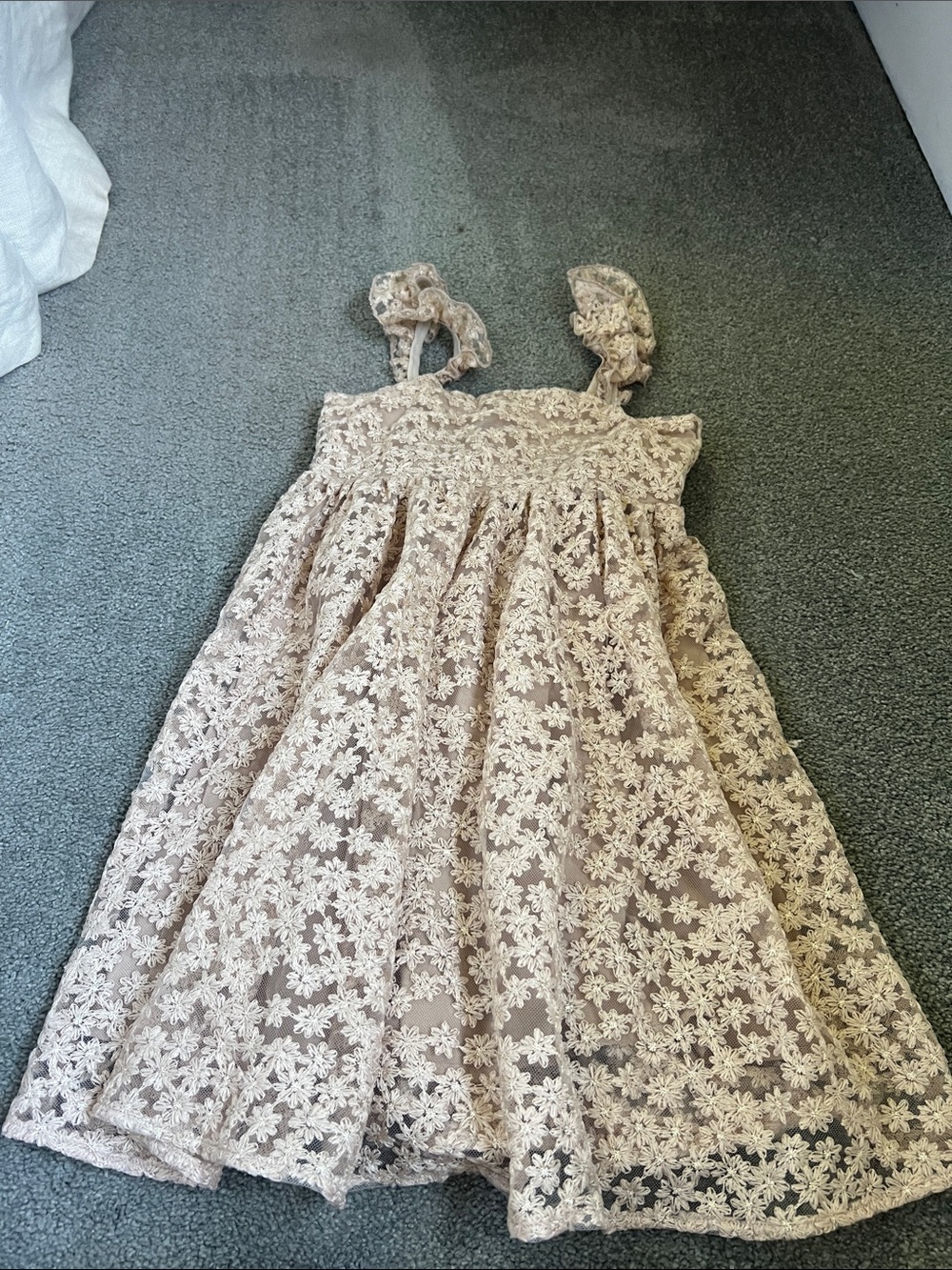 NORALEE Girls Lace Sundress with Floral Crochet Overlay - Cream. SIZE 6.